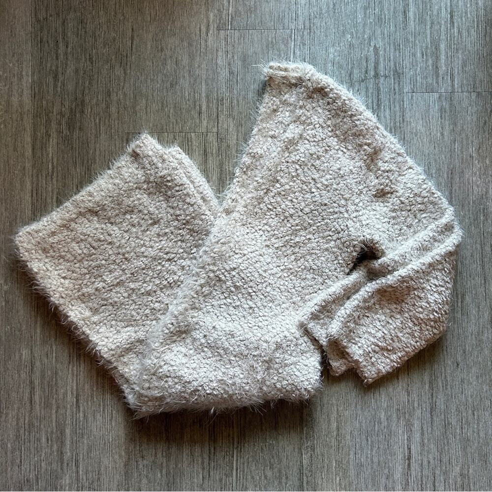 Elan Cream Cropped Sleeve Boucle Knit Long Open Sweater with Pockets Size Medium